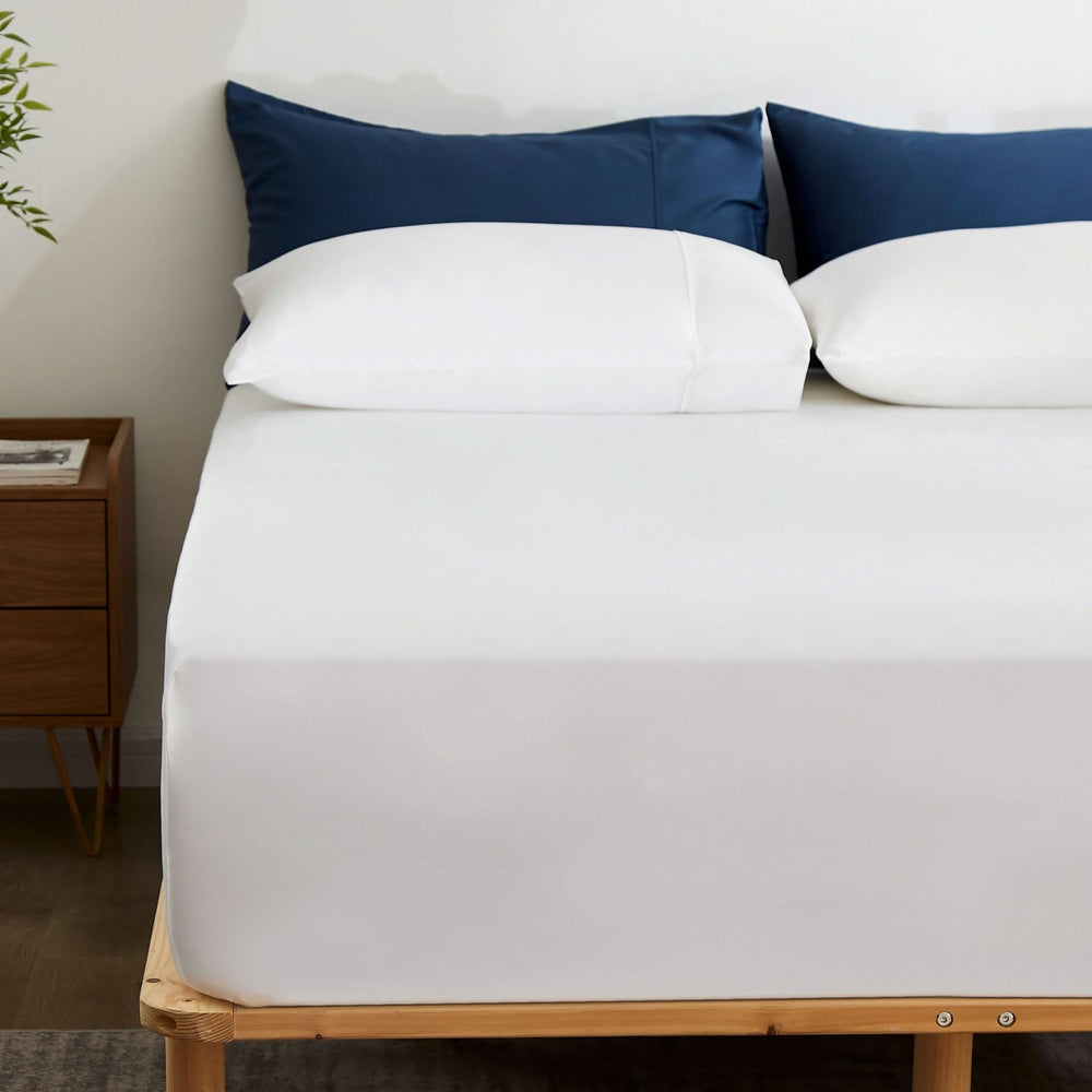 Bamboo Fitted Sheet & Pillowcase Set, Bright White - GOKOTTA