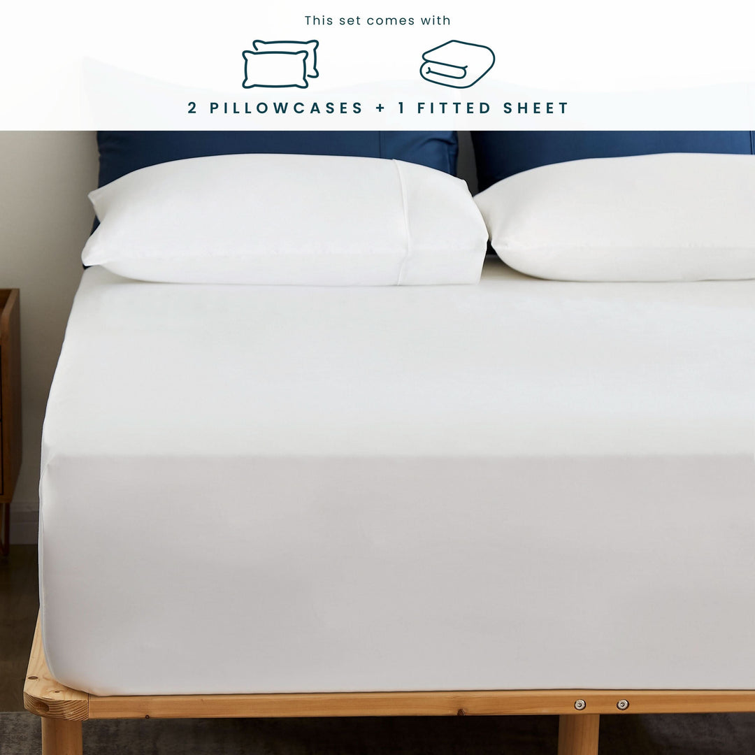 Bamboo Fitted Sheet & Pillowcase Set, Bright White - GOKOTTA
