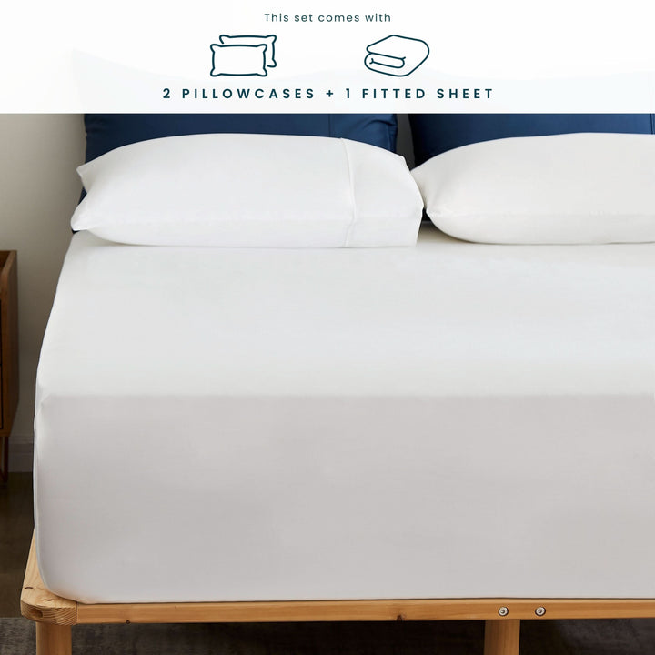 Bamboo Fitted Sheet & Pillowcase Set, Bright White - GOKOTTA