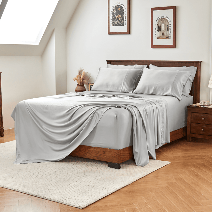 GOKOTTA Bamboo Bed Sheets Set - AllSeason - Extra 24 “ Deep Pocket, Grey