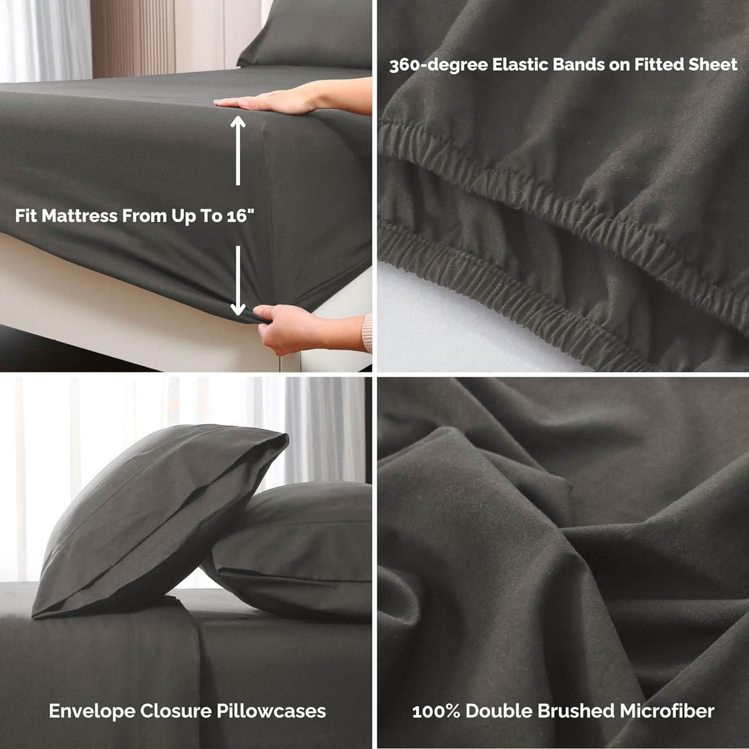 Ultra Soft Brushed Microfiber Bed Sheets Set, Dark Grey - GOKOTTA