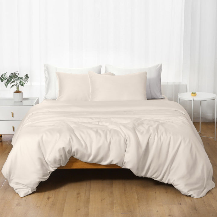 GOKOTTA Bamboo Rayon Duvet Cover Set, Light Beige