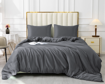 GOKOTTA 100% Rayon from Bamboo Cooling Duvet Cover Set 3PCS, Dark Grey