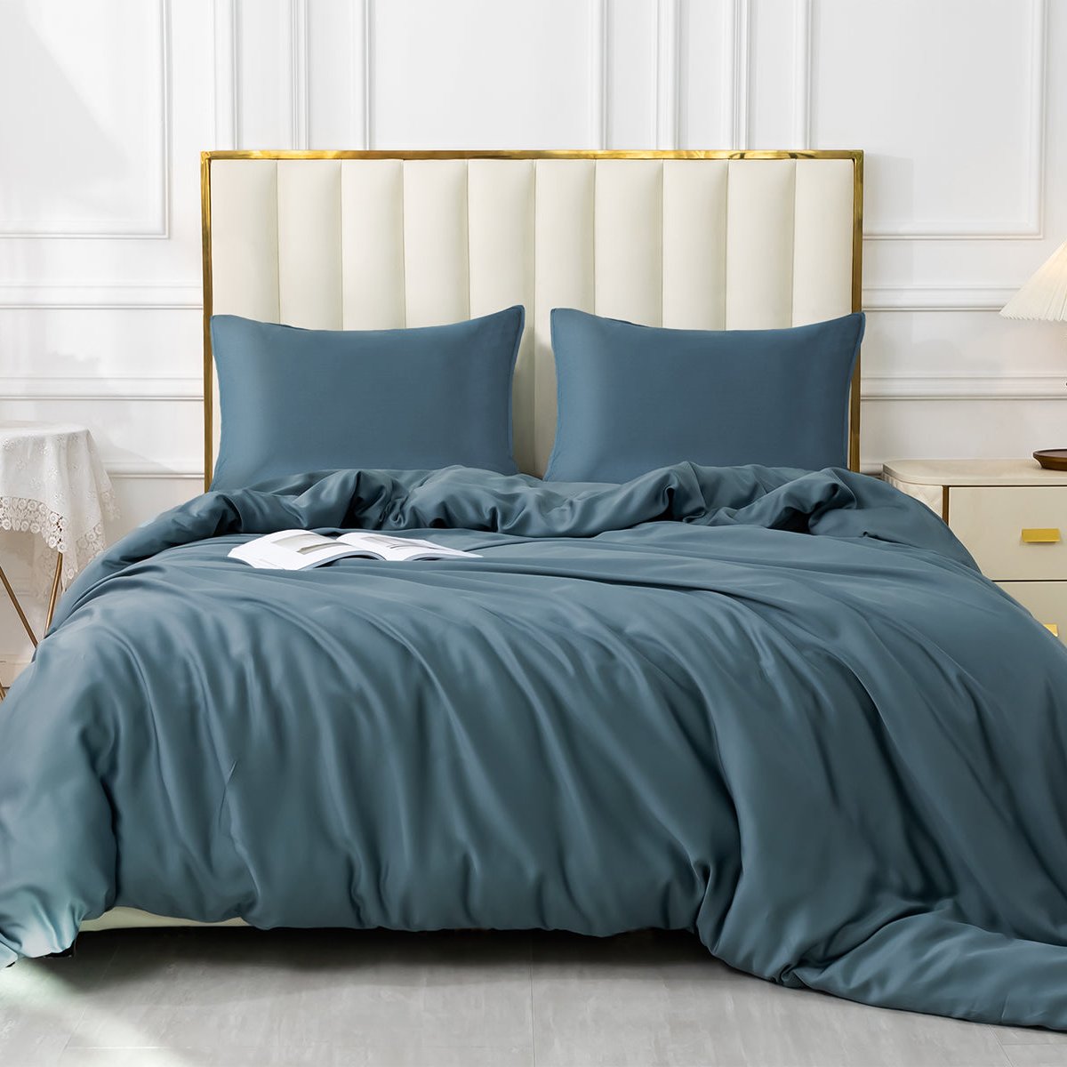 GOKOTTA Bamboo Rayon Duvet Cover Set, Blue