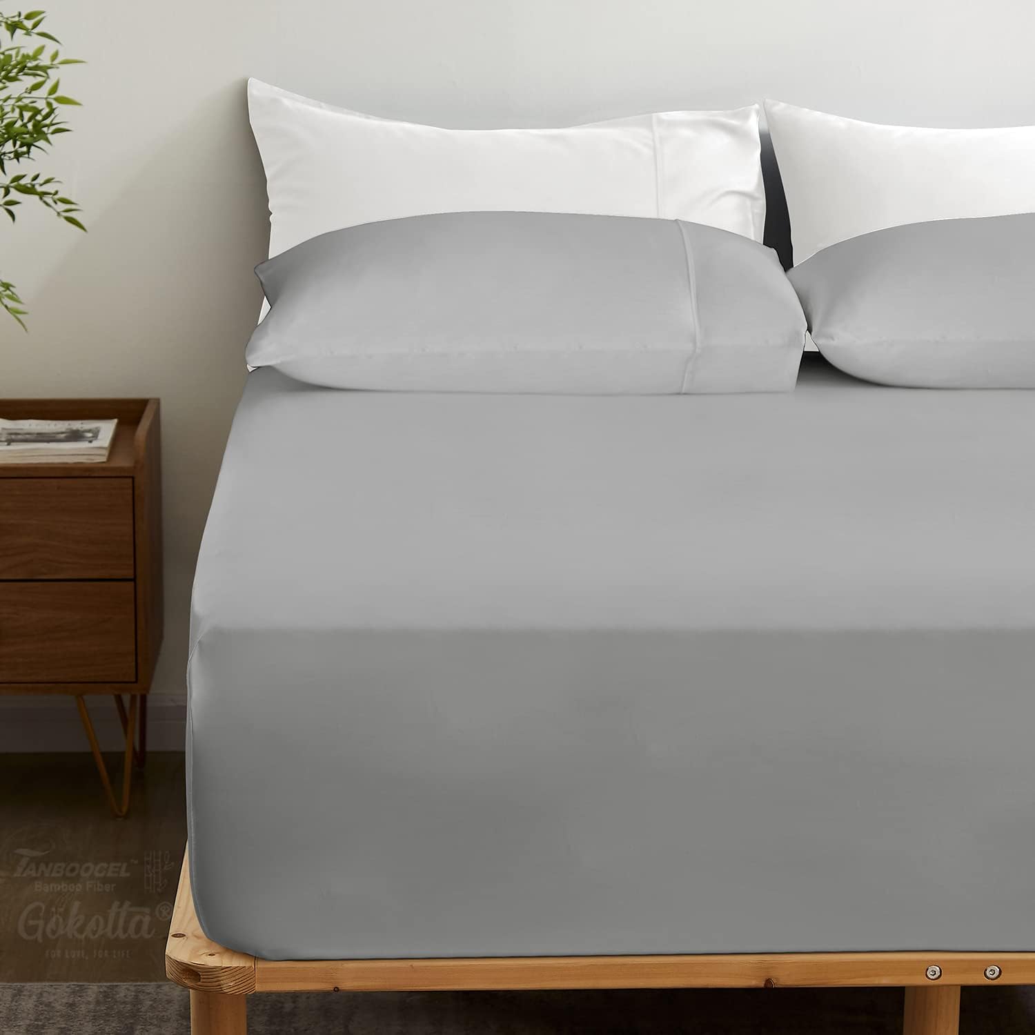 GOKOTTA 100% Rayon from Bamboo Cooling Fitted Sheet Only 1 PCS, Grey