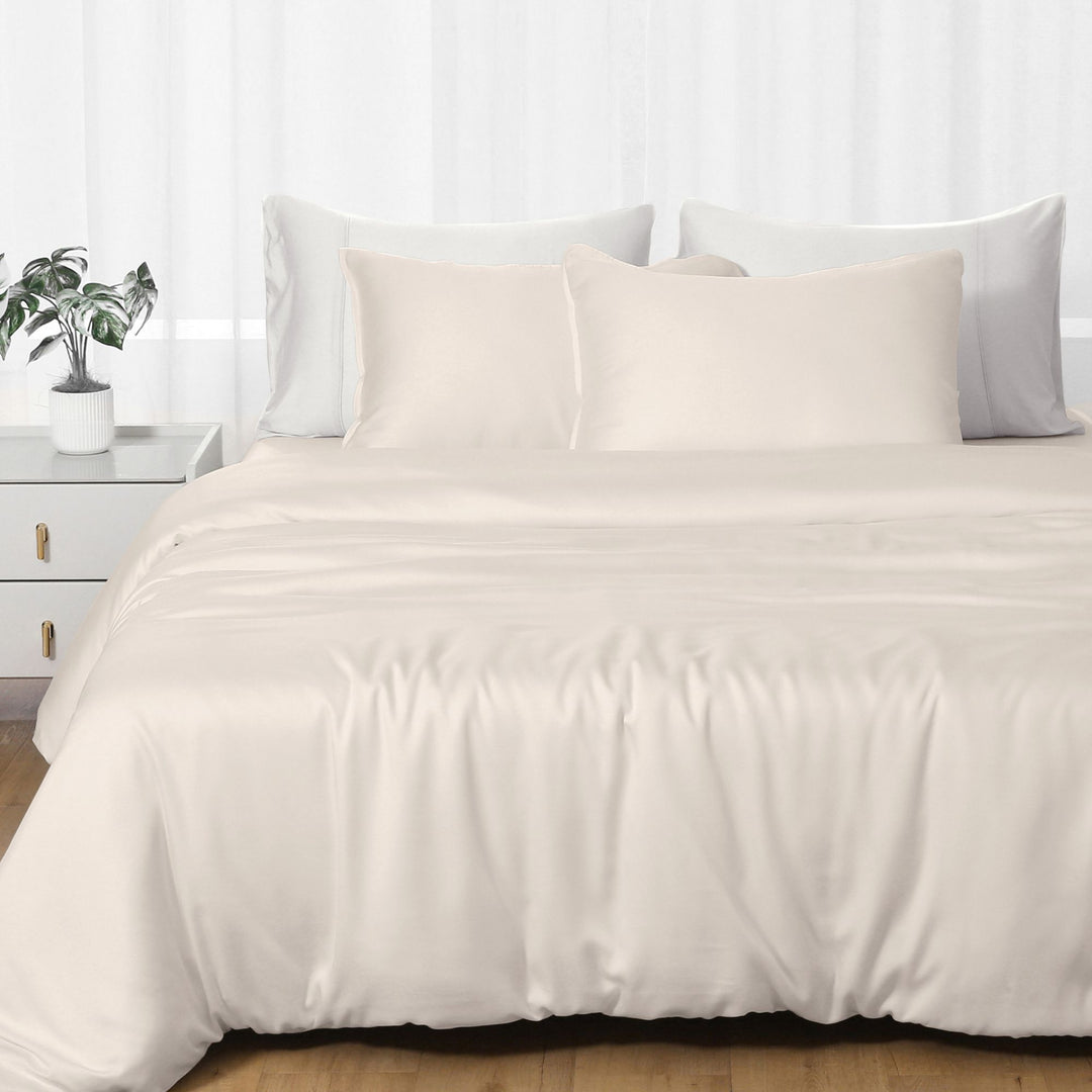 GOKOTTA Bamboo Rayon Duvet Cover Set, Light Beige