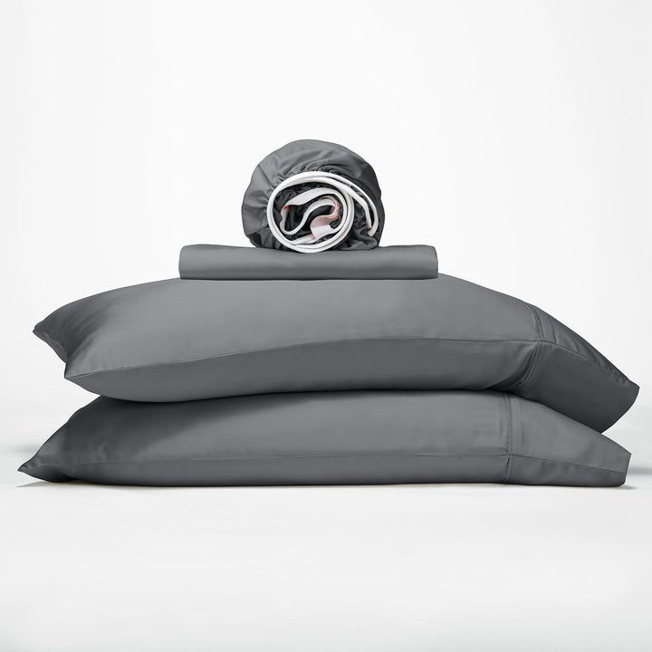 GOKOTTA Dark Grey Bamboo Cooling Sheets, showcasing their soft and luxurious texture, perfect for hot sleepers.