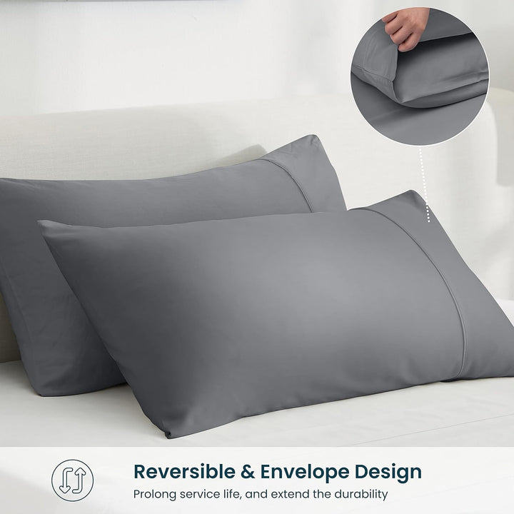 Showcasing the versatile style of reversible envelope pillowcases, highlighting their durability and long lifetime.