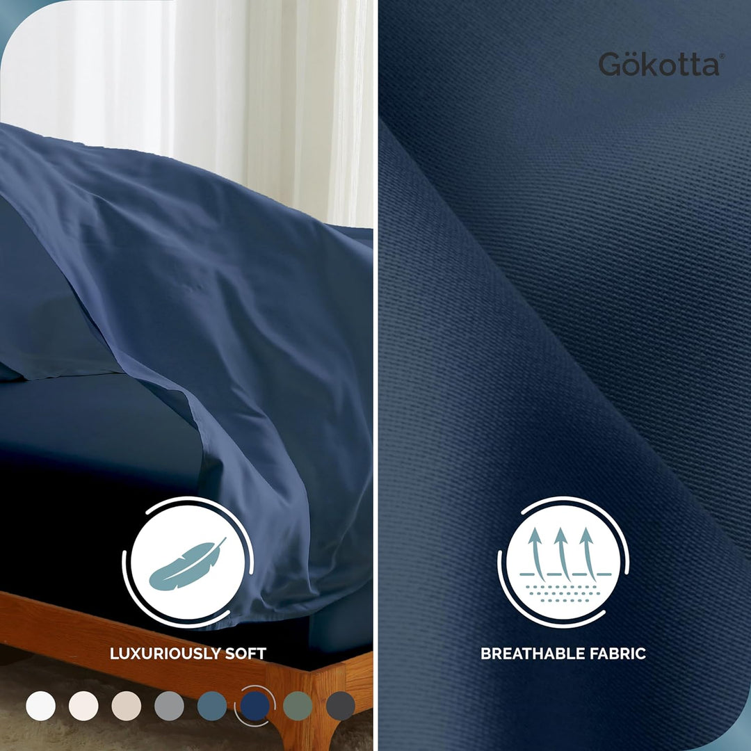 Close-up of the Navy Blue Bamboo Cooling Sheets texture, highlighting the 300 thread count sateen weave.