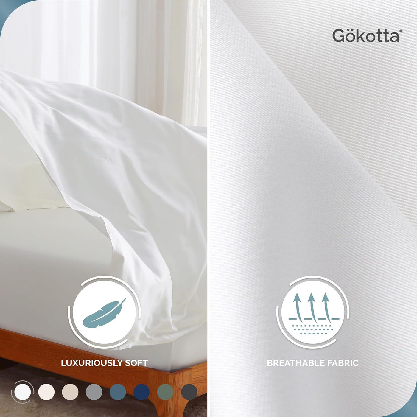 GOKOTTA Bamboo Bed Sheets - 100% Rayon Derived from Bamboo, Breathable Soft Cooling Sheets,  15-16" Deep Pocket Fitted Sheet with Elastic Corner Straps, Bright White