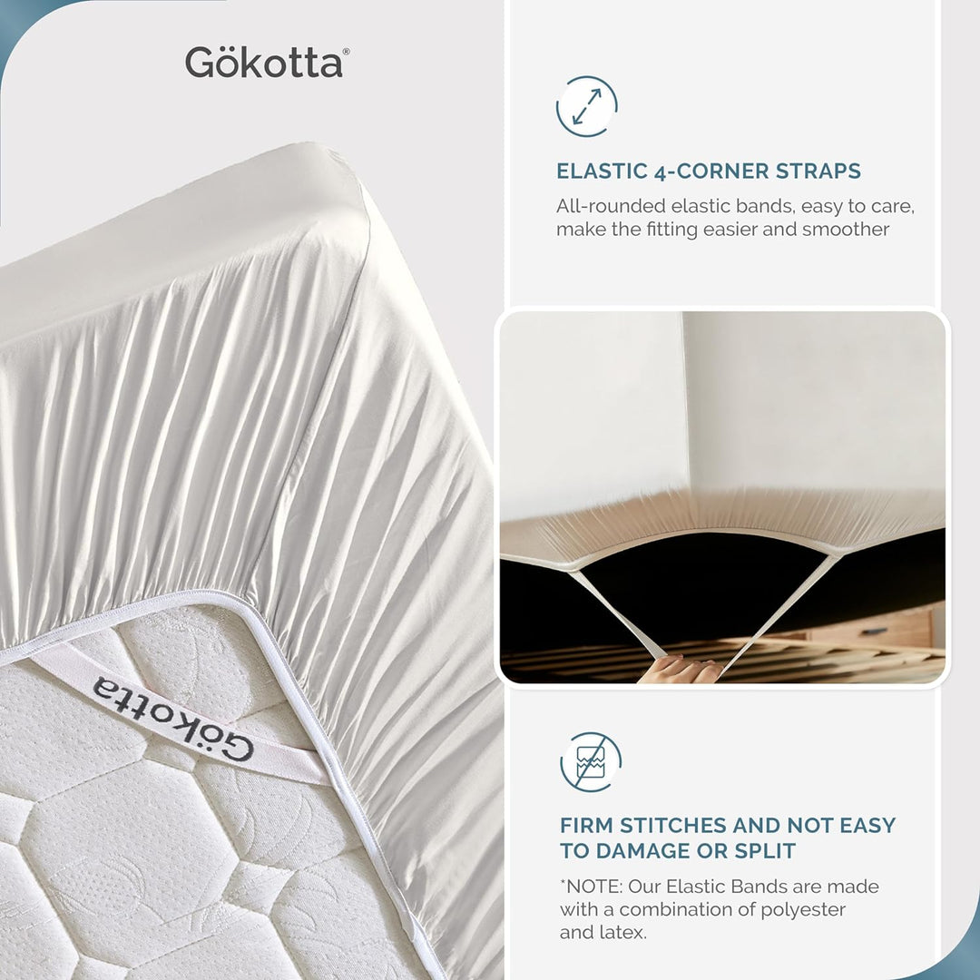 The GOKOTTA sheets featuring four elastic corner straps, ensuring a secure fit on the mattress.