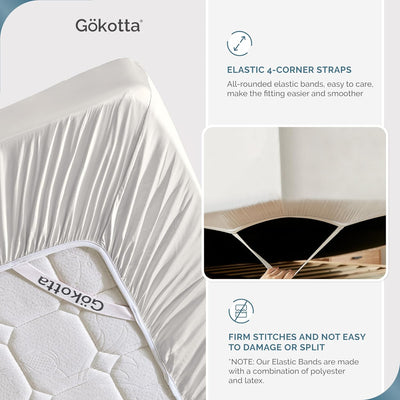 GOKOTTA Bamboo Bed Sheets - 100% Rayon Derived from Bamboo, Breathable Soft Cooling Sheets,  15-16" Deep Pocket Fitted Sheet with Elastic Corner Straps, Bright White