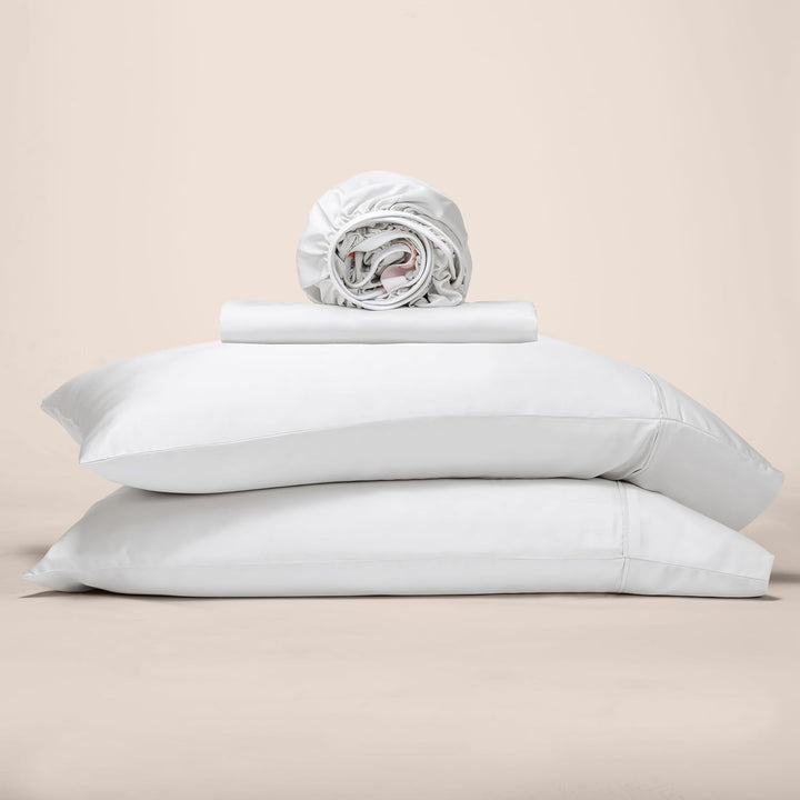 GOKOTTA Bright White Cooling Sheets, showcasing their soft and luxurious texture, perfect for hot sleepers.