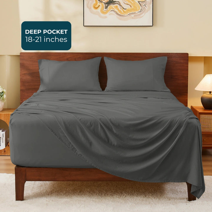 Washed & Brushed Microfiber Bed Sheets Set Deep Pocket