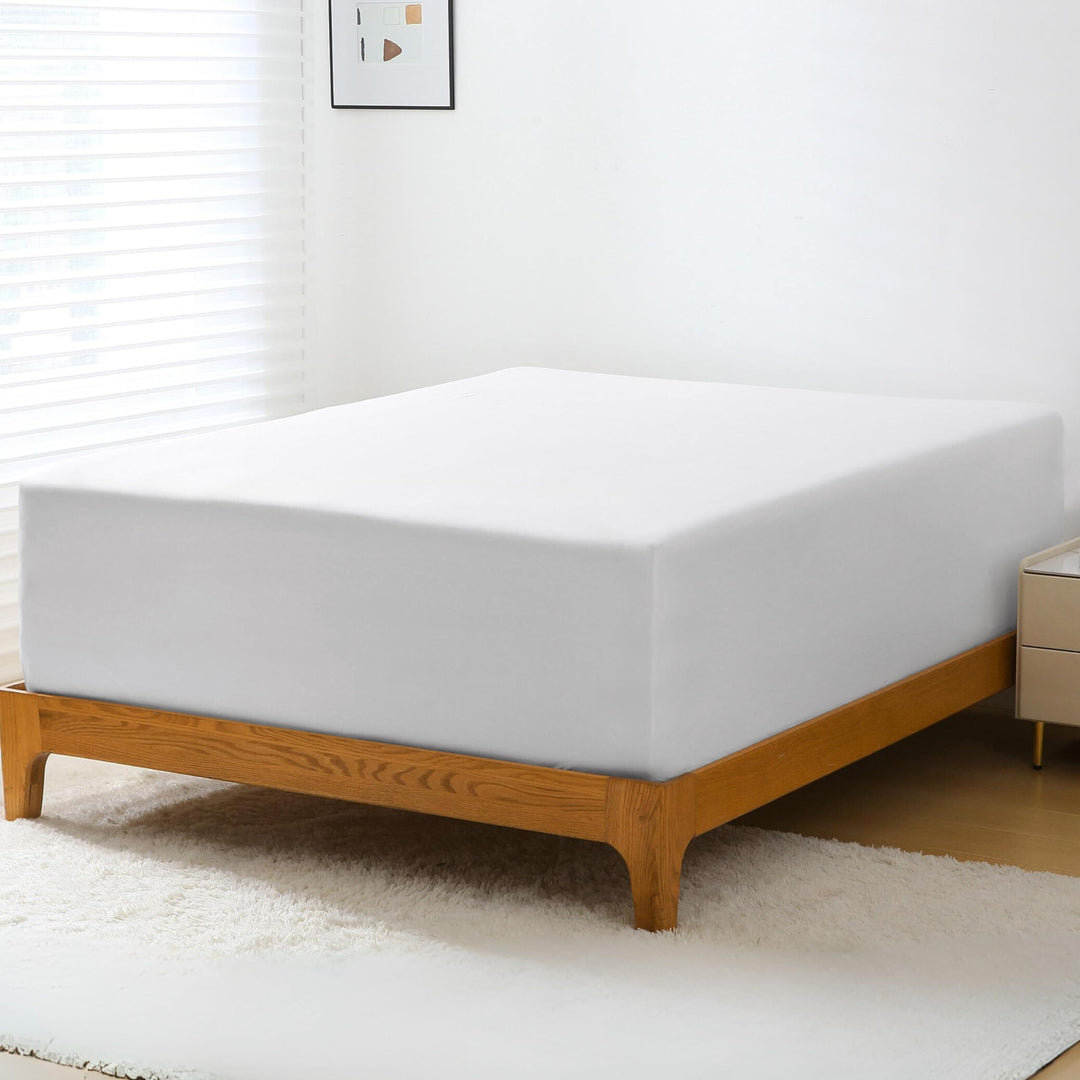 GOKOTTA Allseason Fitted Sheet in Bright White, showcasing elegant design and soft texture.