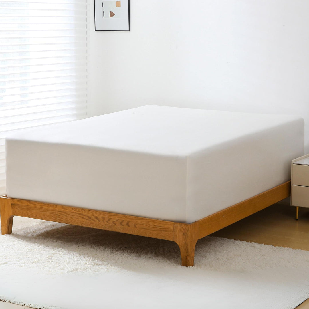 GOKOTTA Allseason Fitted Sheet in Cream White, showcasing elegant design and soft texture.