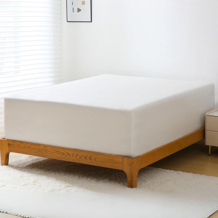 GOKOTTA Allseason Fitted Sheet in Cream White, showcasing elegant design and soft texture.