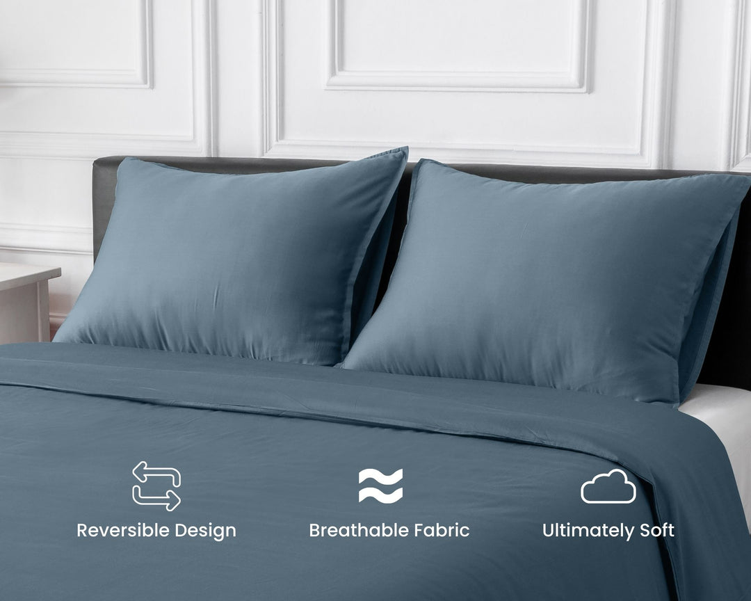 GOKOTTA Bamboo Rayon Duvet Cover Set in Blue - Image 7
