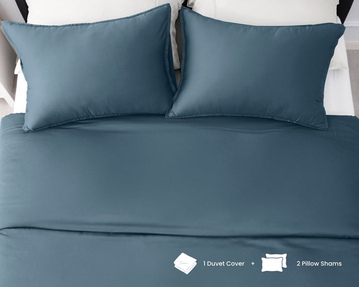 GOKOTTA Bamboo Rayon Duvet Cover Set in Blue - Image 8