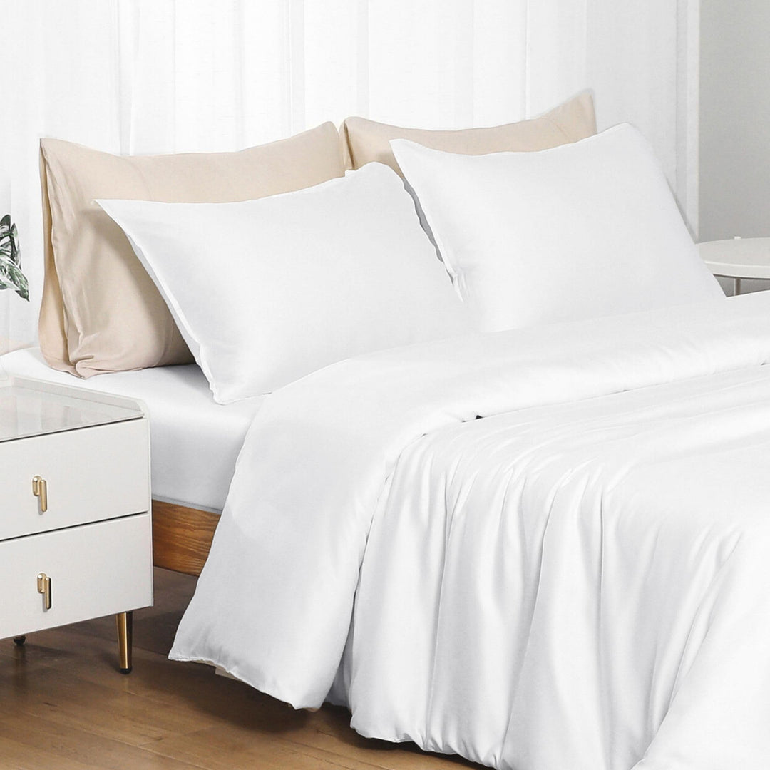 GOKOTTA Bamboo Rayon Duvet Cover Set in Bright White - Image 4