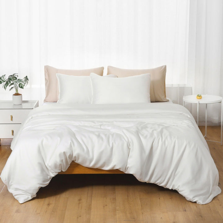 GOKOTTA Bamboo Rayon Duvet Cover Set in Cream White - Image 1