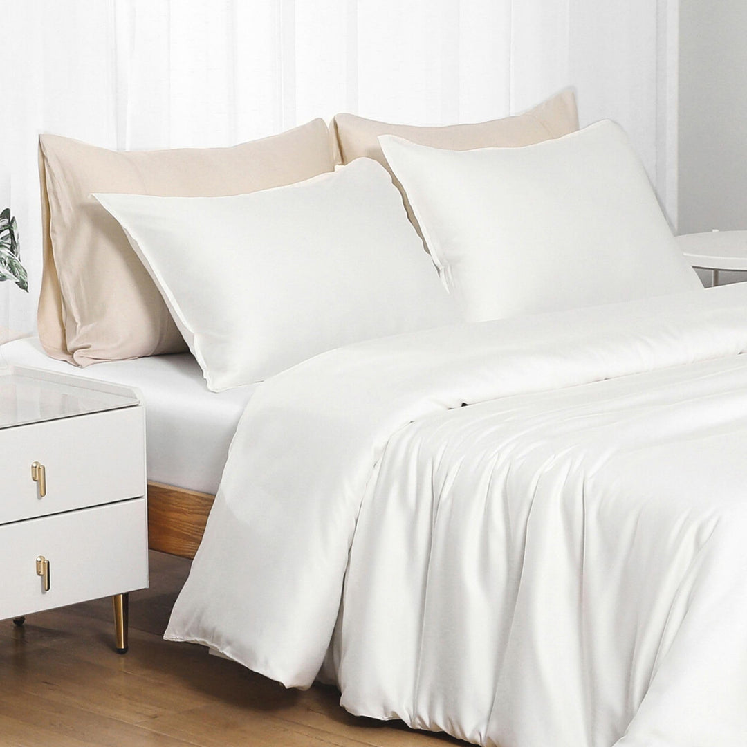GOKOTTA Bamboo Rayon Duvet Cover Set in Cream White - Image 3