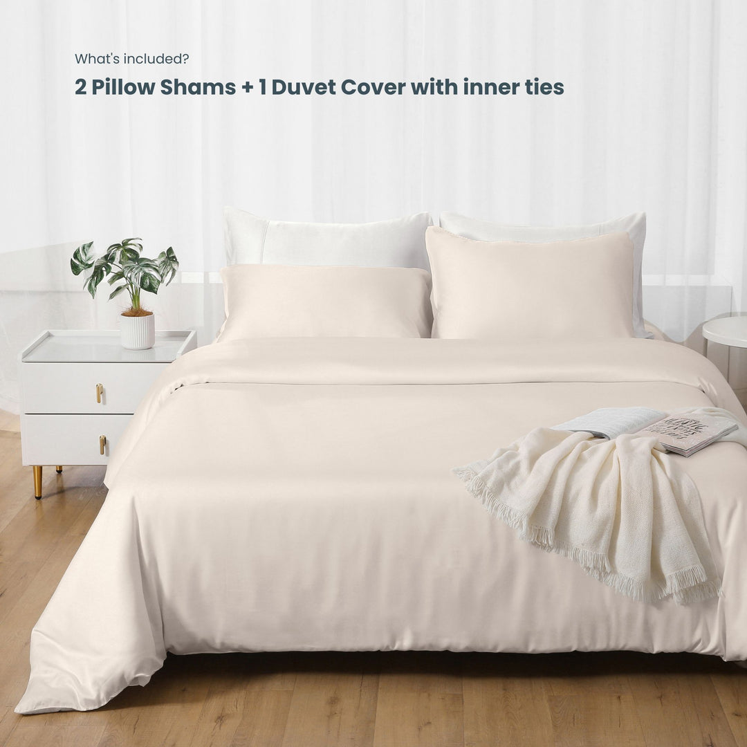 GOKOTTA Bamboo Rayon Duvet Cover Set in Light Beige - Image 6