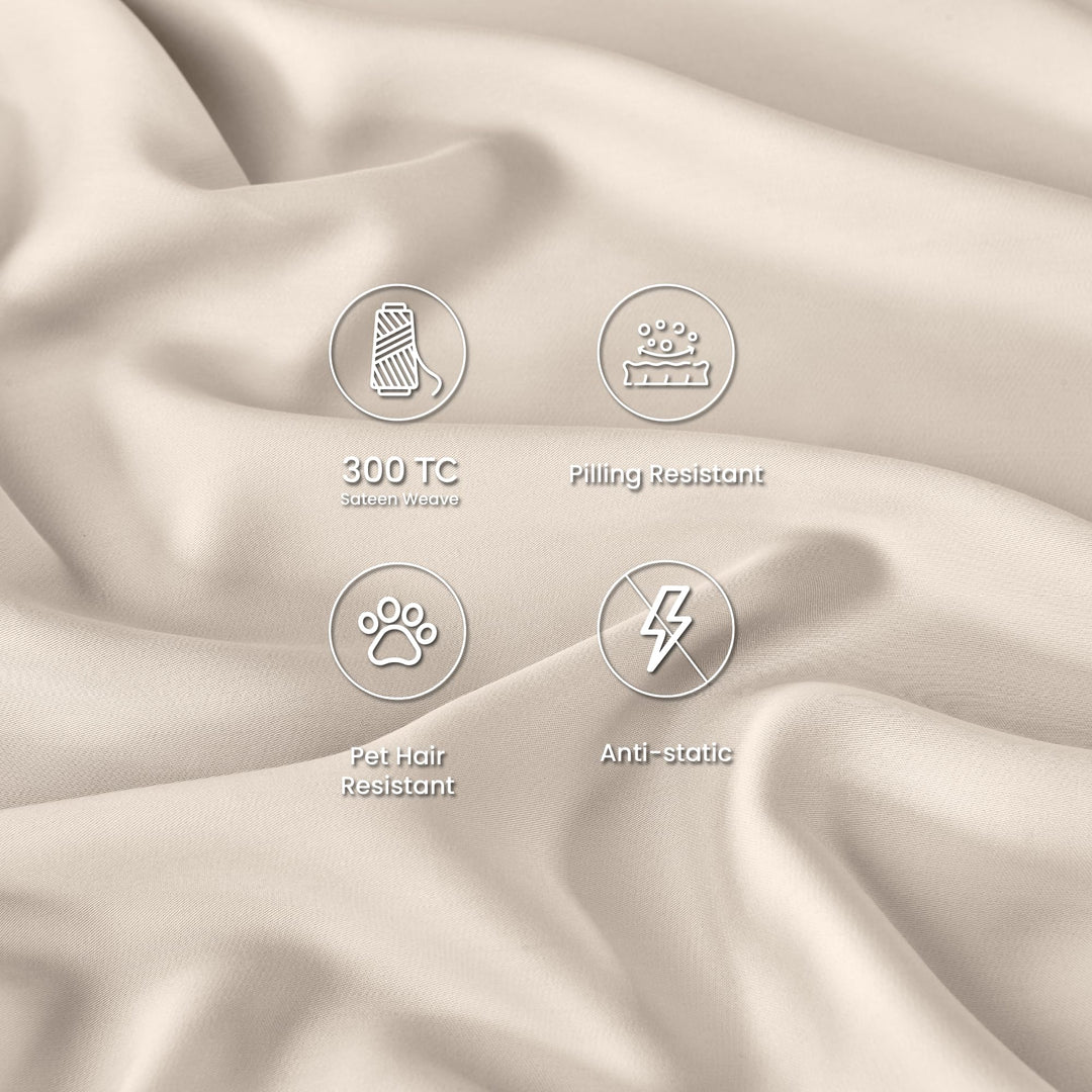 GOKOTTA Bamboo Rayon Fitted Sheet and Pillow Case-lightbeige2