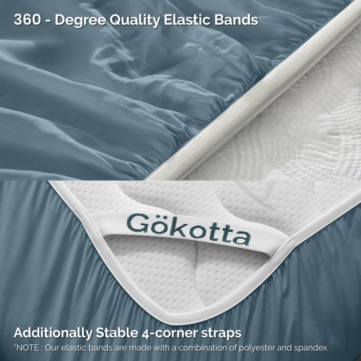 GOKOTTA Bamboo Rayon Fitted Sheet and Pillow Case in Blue - Image 2