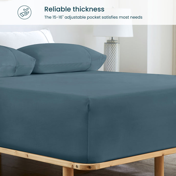 GOKOTTA Bamboo Rayon Fitted Sheet and Pillow Case in Blue - Image 3