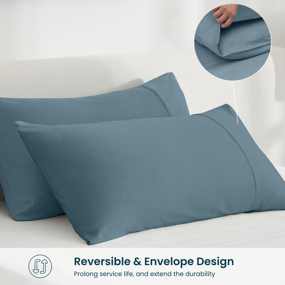 GOKOTTA Bamboo Rayon Fitted Sheet and Pillow Case in Blue - Image 4