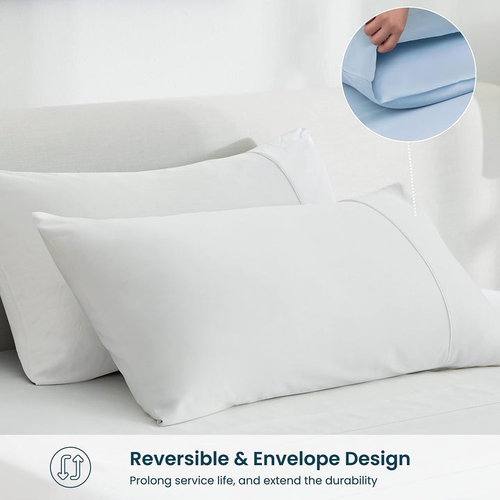 GOKOTTA Bamboo Rayon Fitted Sheet and Pillow Case in Bright White - Image 6