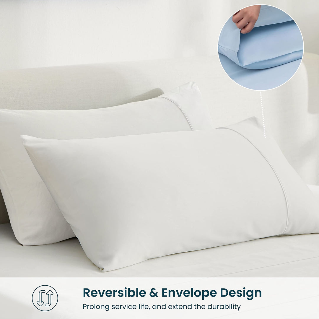GOKOTTA Bamboo Rayon Fitted Sheet and Pillow Case in Cream White - Image 4