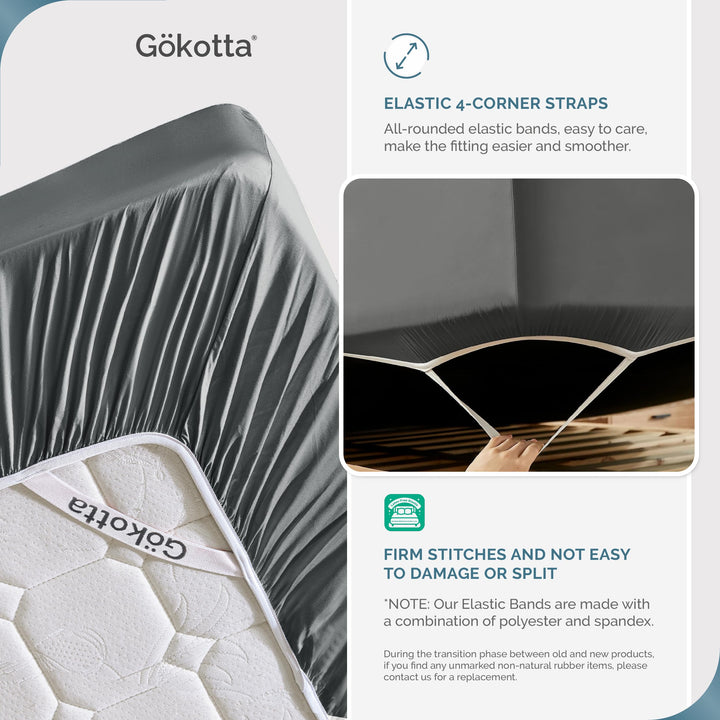GOKOTTA Bamboo Rayon Fitted Sheet and Pillow Case in Dark Grey - Image 2