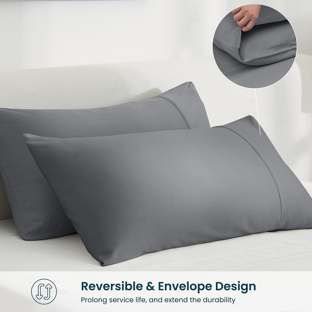 GOKOTTA Bamboo Rayon Fitted Sheet and Pillow Case in Dark Grey - Image 4