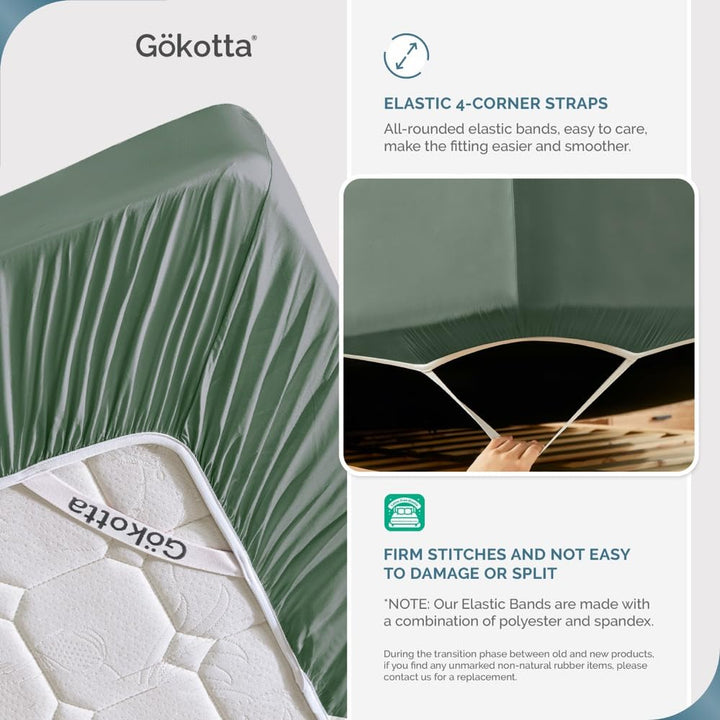 GOKOTTA Bamboo Rayon Fitted Sheet and Pillow Case in Green - Image 2