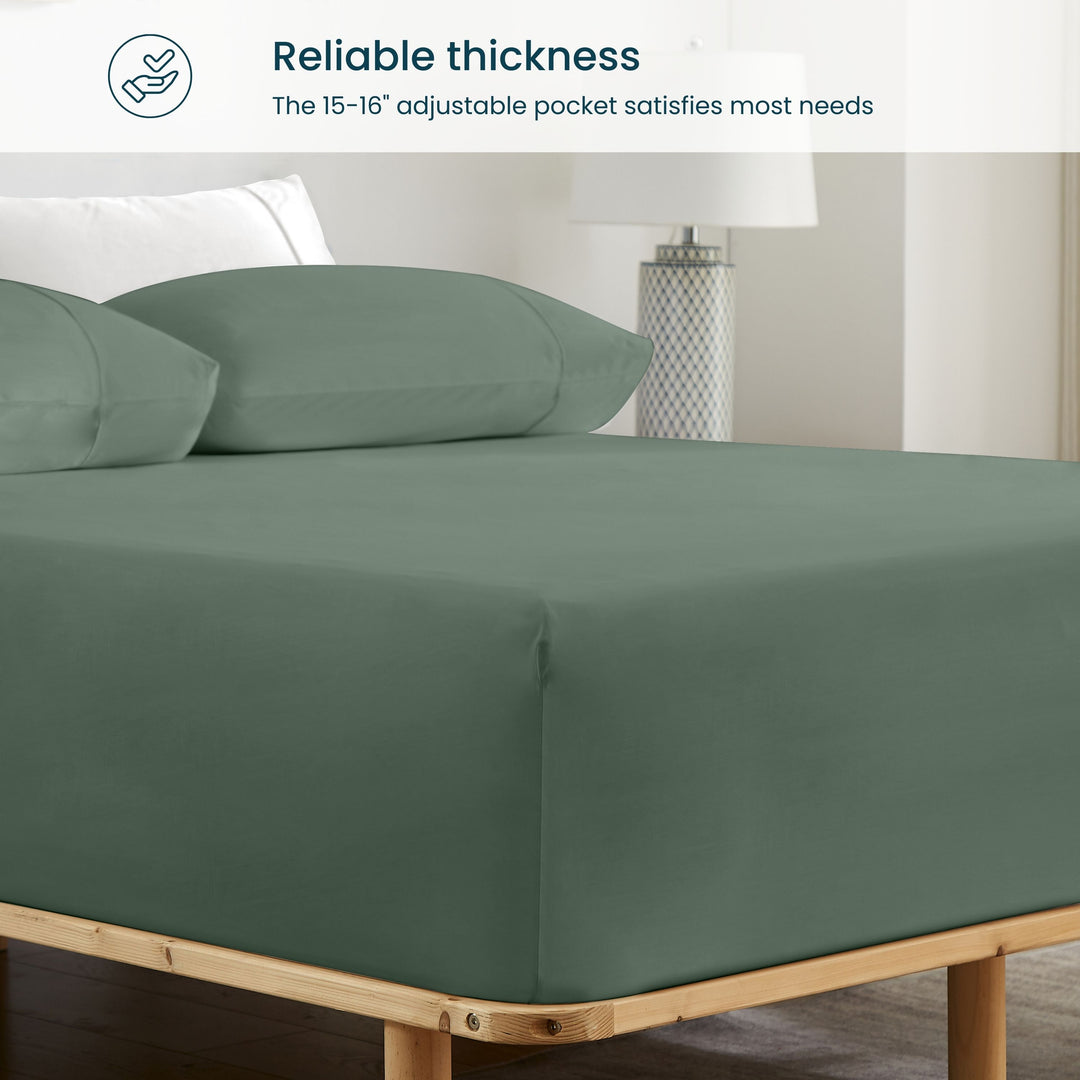 GOKOTTA Bamboo Rayon Fitted Sheet and Pillow Case in Green - Image 4