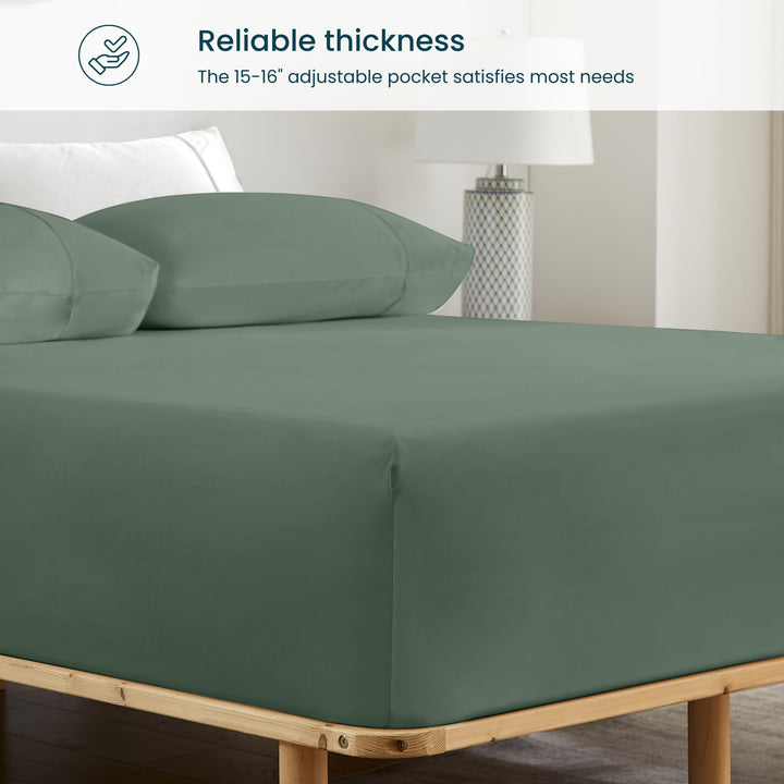 GOKOTTA Bamboo Rayon Fitted Sheet and Pillow Case in Green - Image 4