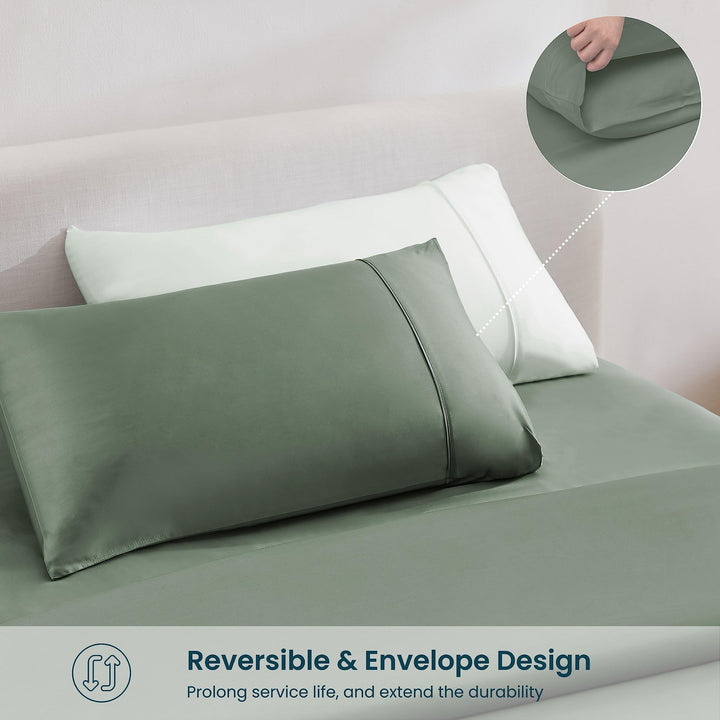 GOKOTTA Bamboo Rayon Fitted Sheet and Pillow Case in Green - Image 5