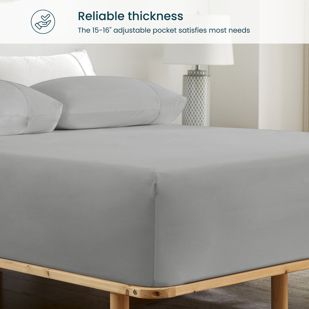 GOKOTTA Bamboo Rayon Fitted Sheet and Pillow Case in Grey - Image 3
