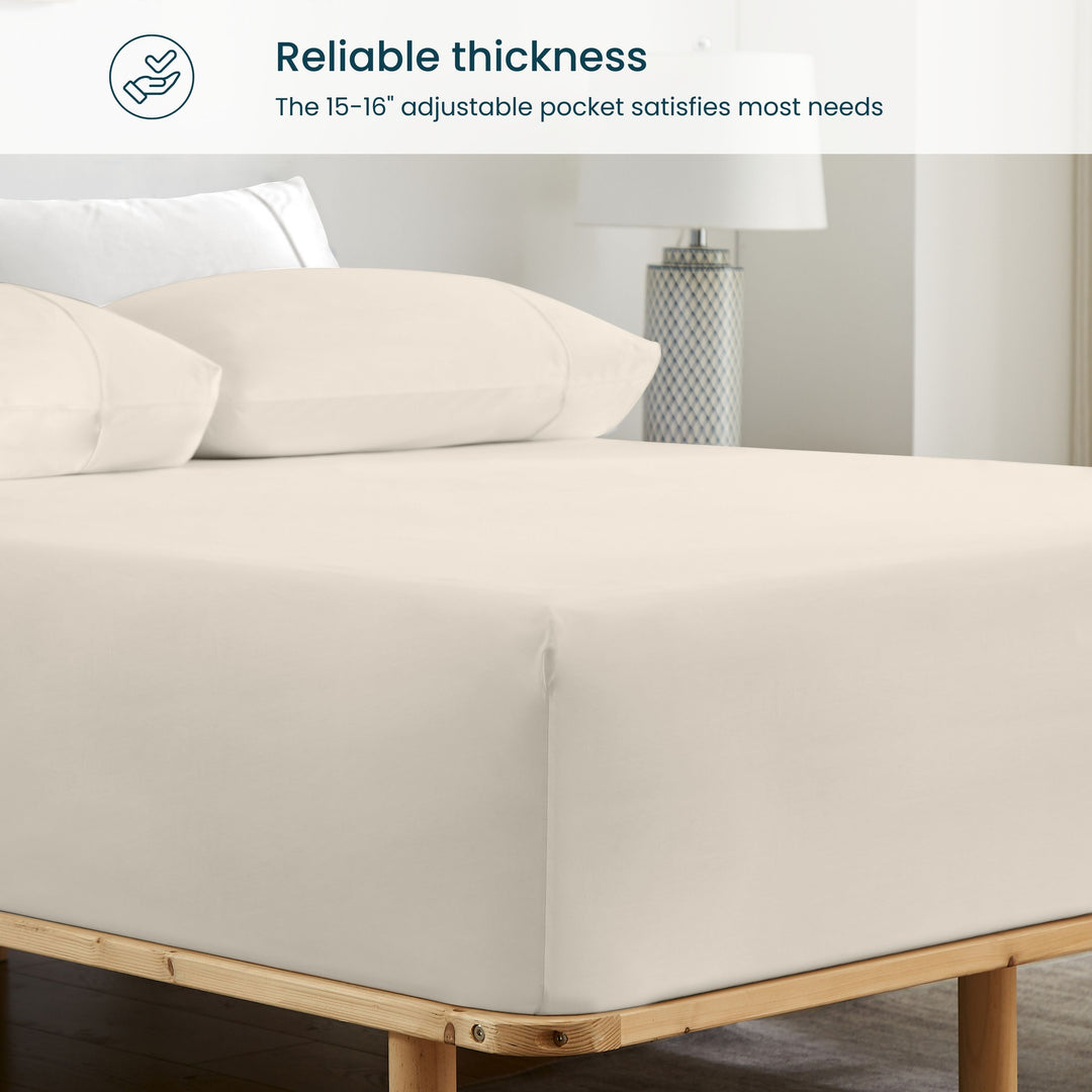 GOKOTTA Bamboo Rayon Fitted Sheet and Pillow Case in Light Beige - Image 3