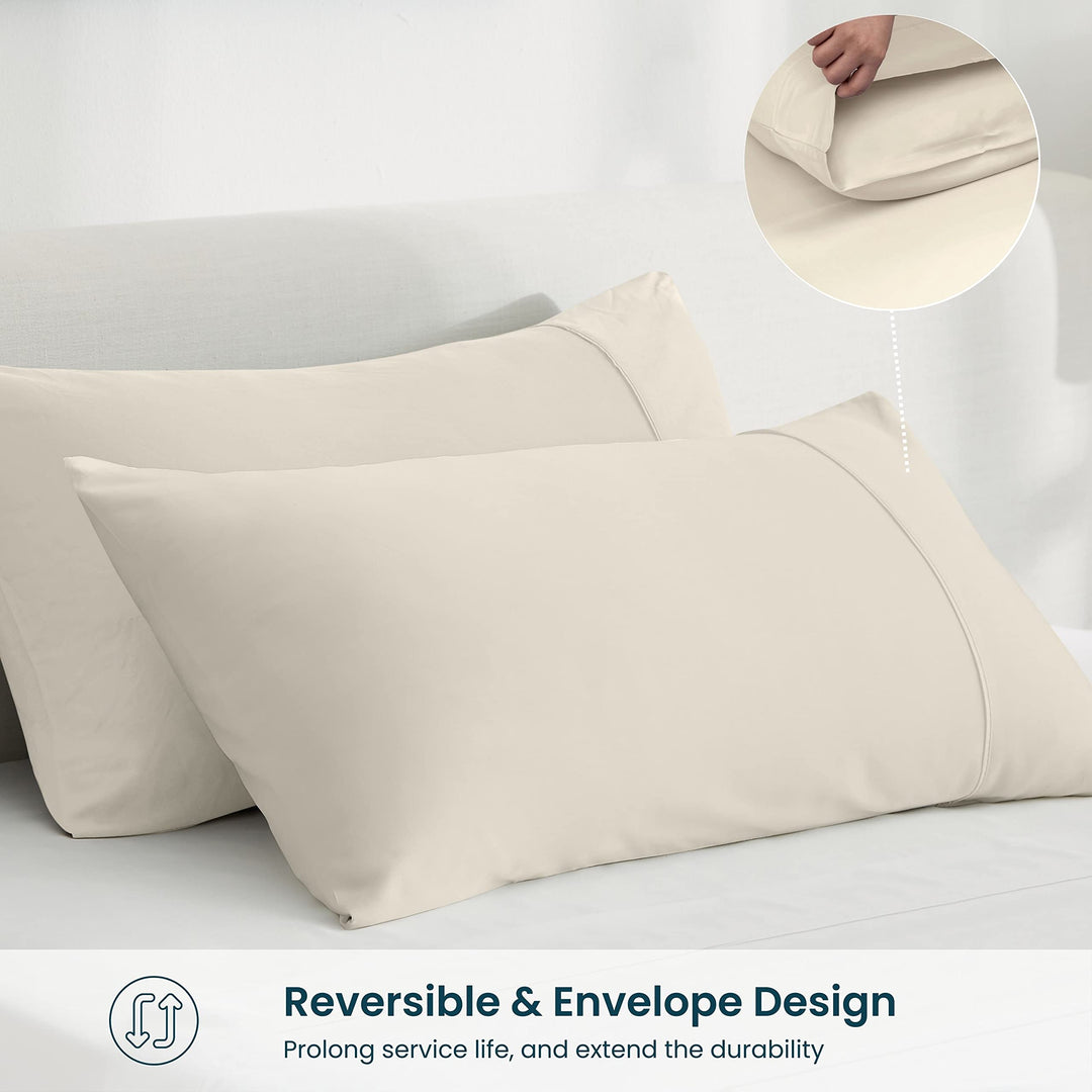 GOKOTTA Bamboo Rayon Fitted Sheet and Pillow Case in Light Beige - Image 5
