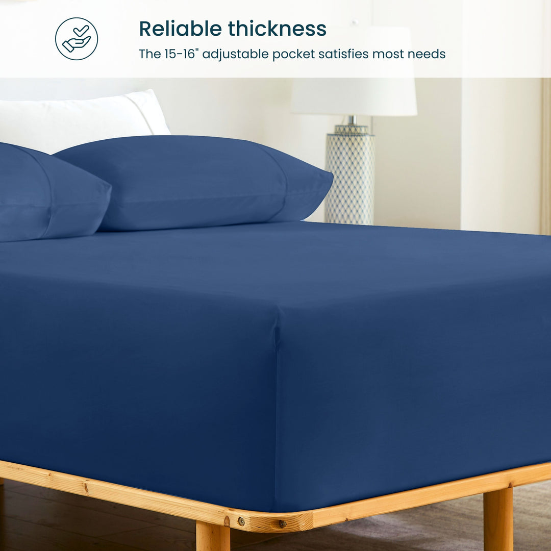 GOKOTTA Bamboo Rayon Fitted Sheet and Pillow Case in Navy Blue - Image 3