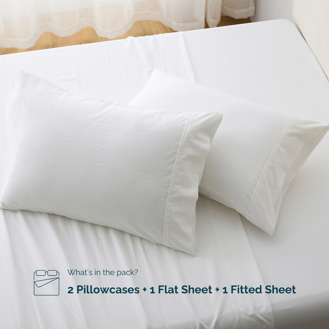 GOKOTTA Brushed Microfiber Bed Sheets Set, Cream White - Sheet Set - GOKOTTA