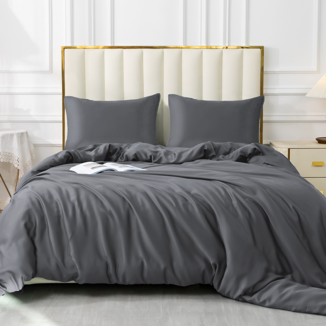 GOKOTTA Dark Grey Bamboo Duvet Cover, showcasing its soft and luxurious texture.