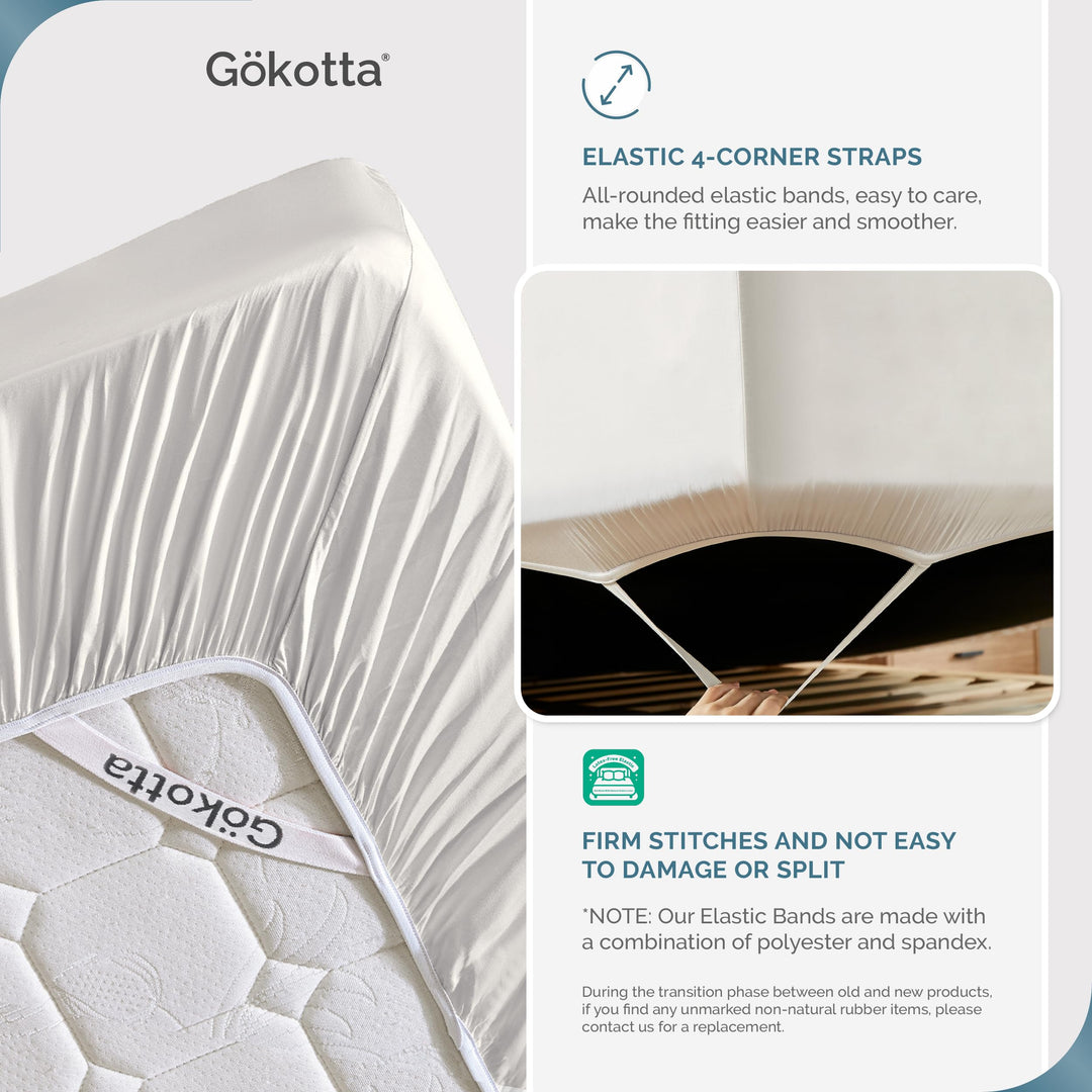 GOKOTTA Bamboo Rayon Fitted Sheet and Pillow Case in Cream White - Image 2