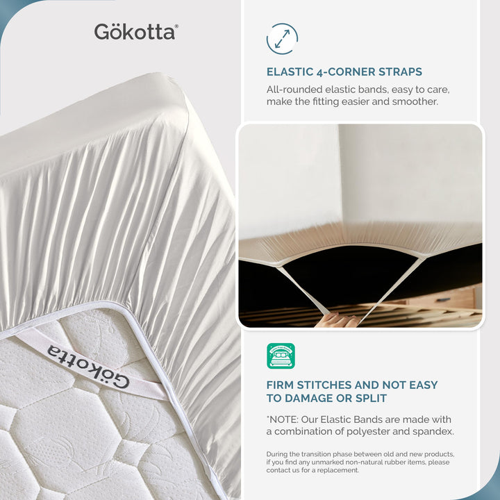 GOKOTTA Bamboo Rayon Fitted Sheet and Pillow Case in Cream White - Image 2