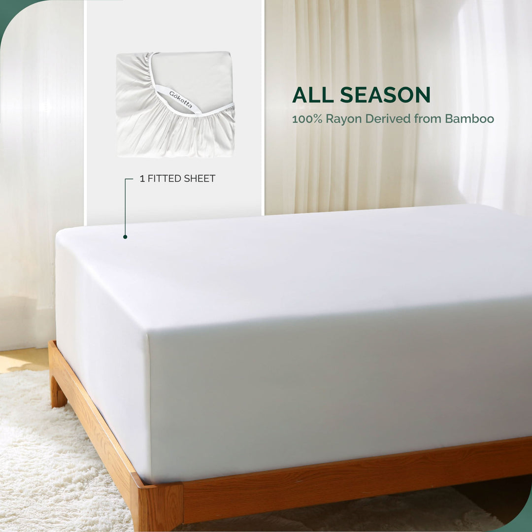 Bamboo Fitted Sheet Only - Extra Deep Pocket, Bright White - GOKOTTA