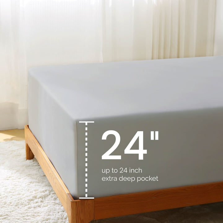 Bamboo Fitted Sheet Only - Extra Deep Pocket, Grey - GOKOTTA
