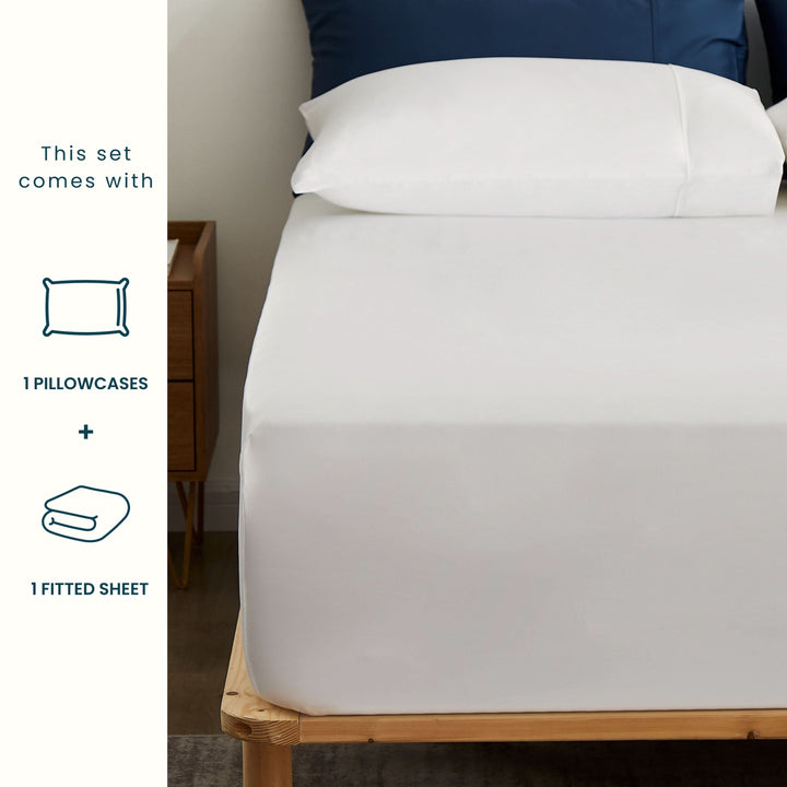 Bamboo Fitted Sheet & Pillowcase Set, Cream White - GOKOTTA